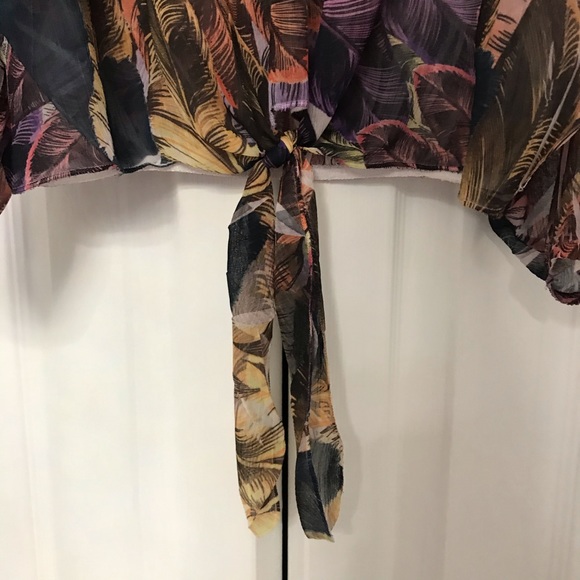 Multicolor Off The Shoulder Long Sleeve Top w/ Tie - Picture 3 of 3